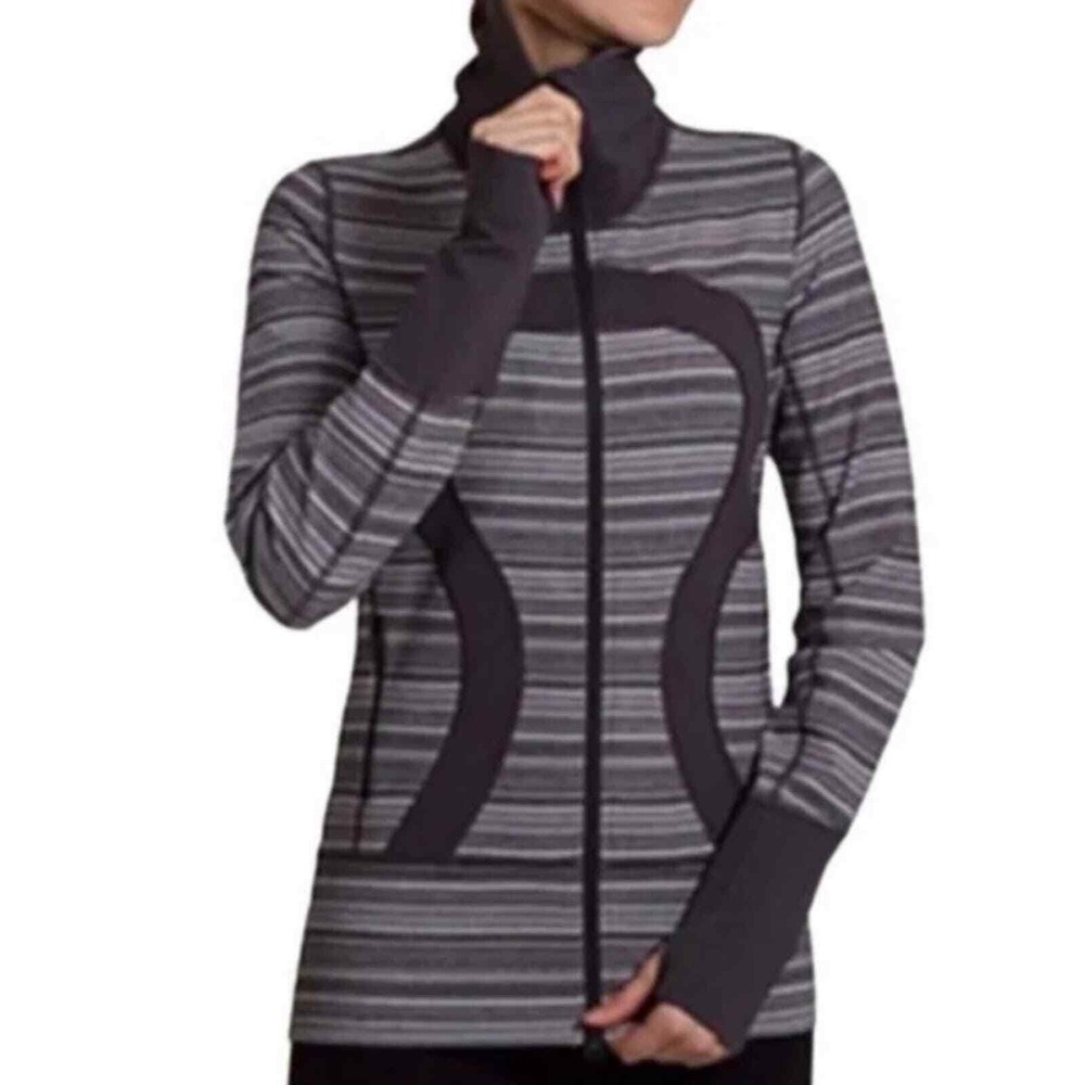 Lululemon Full Zip Gray Stripe In Stride Jacket